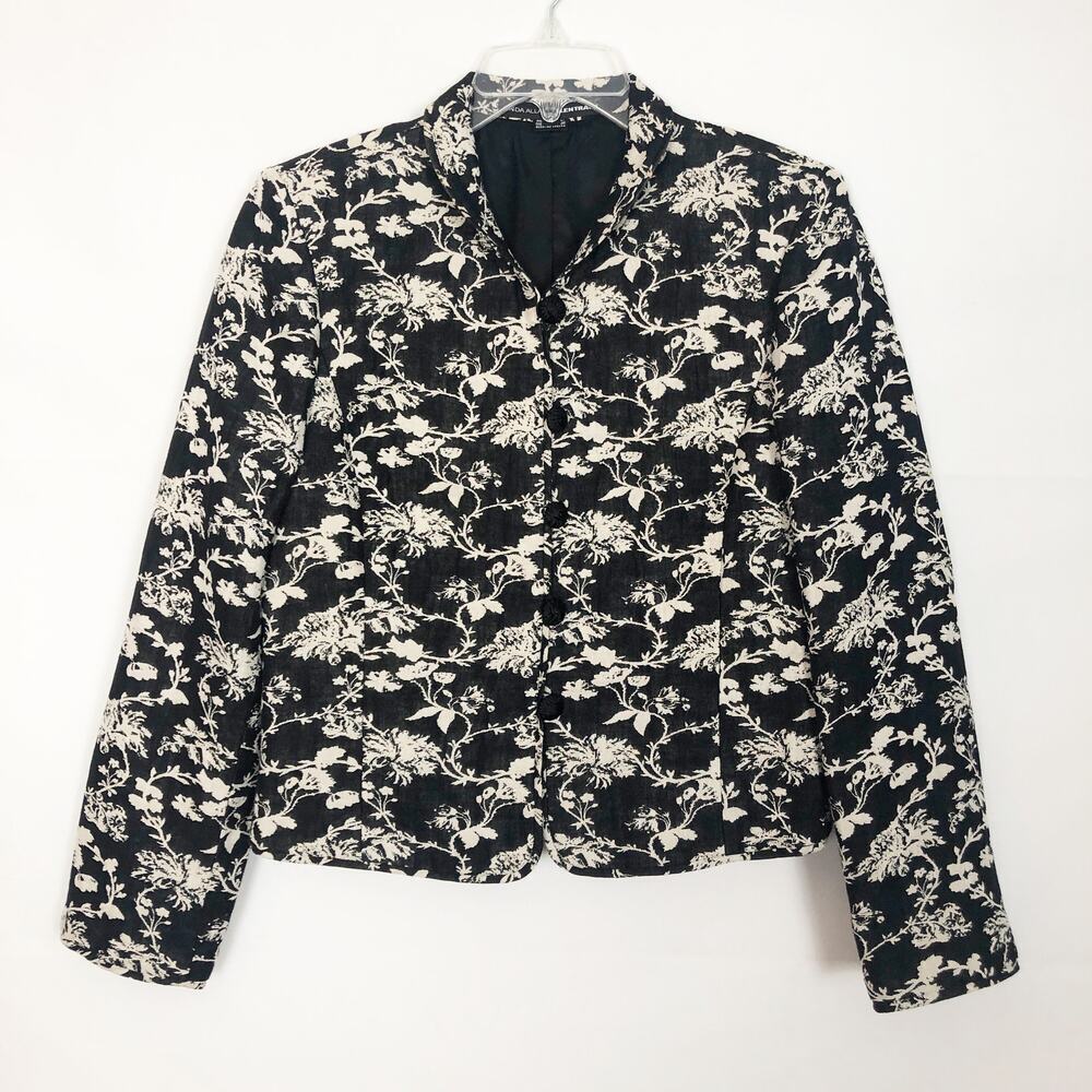 Lynda Allard for Ellen Tracy Linen Blend Floral Blazer Jacket Size 4